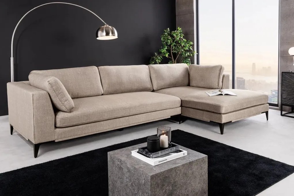 Coltar cu sezlong dreapta, Catifea taupe, SIGNUM 315cm