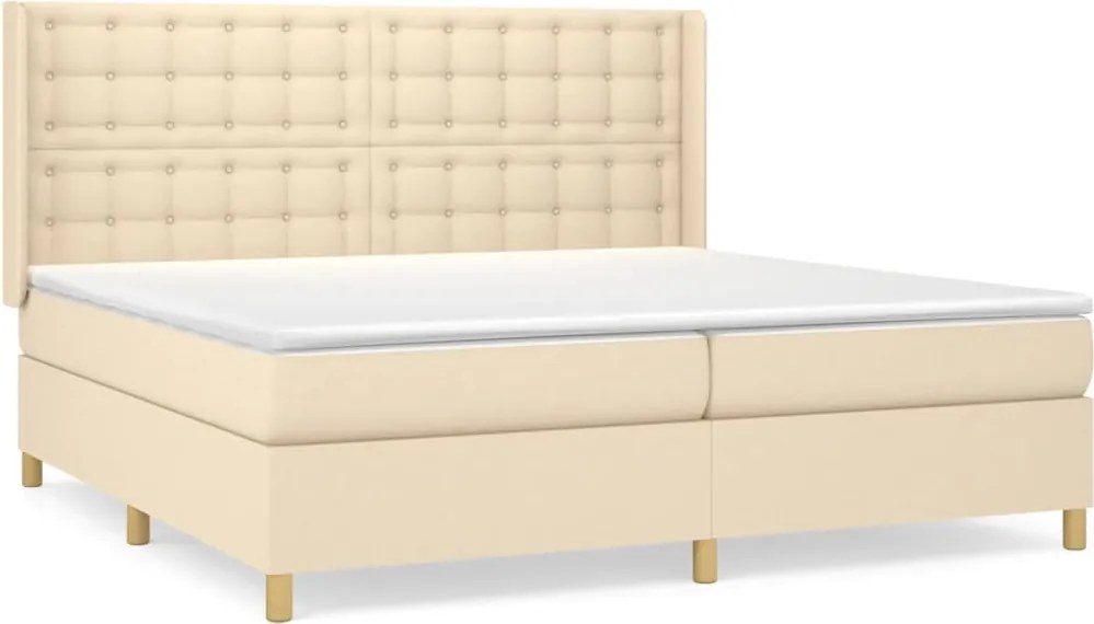 vidaXL Pat box spring cu saltea, crem, 200x200 cm, textil