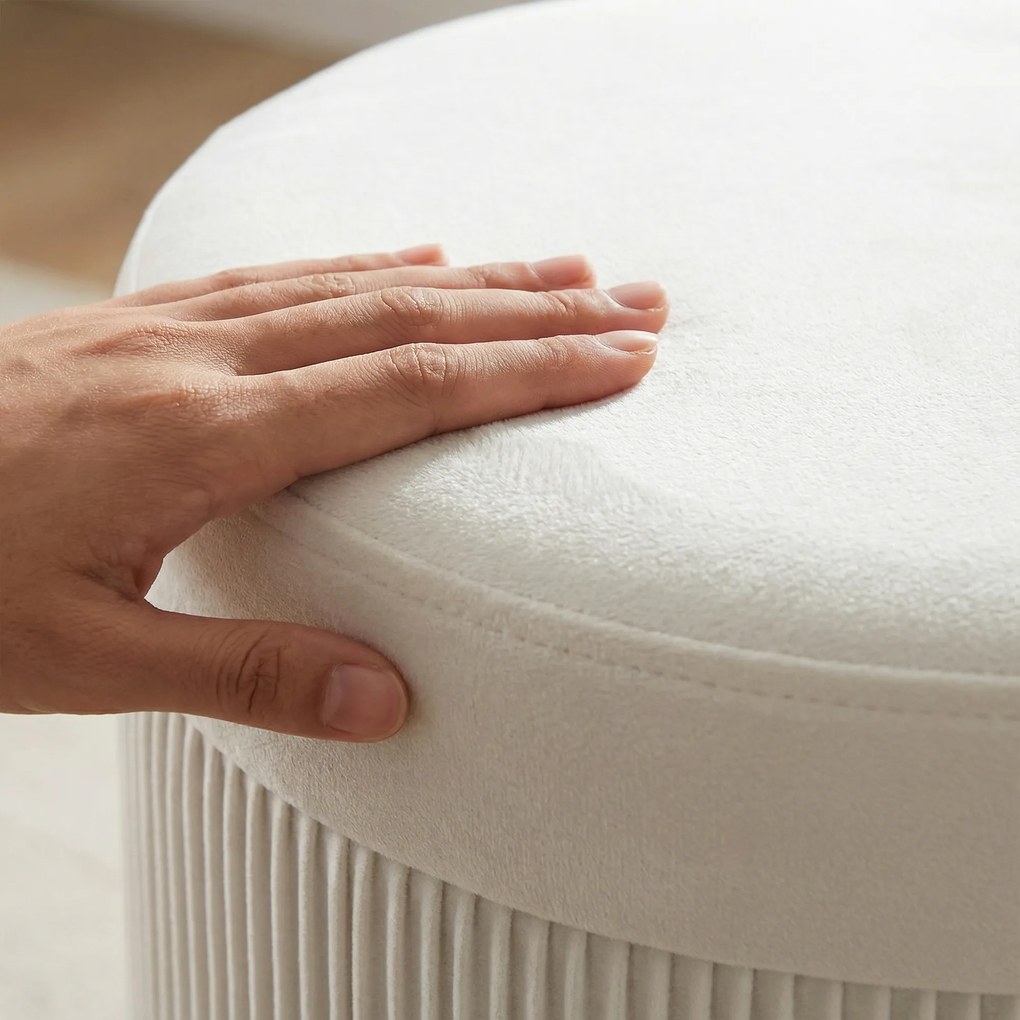 HOMCOM Puf depozitare Bancă depozitare pliabilă 35 L 38x38x38 cm Tapițerie din Catifea Cufăr de Depozitare Rotund Crem | Aosom Romania