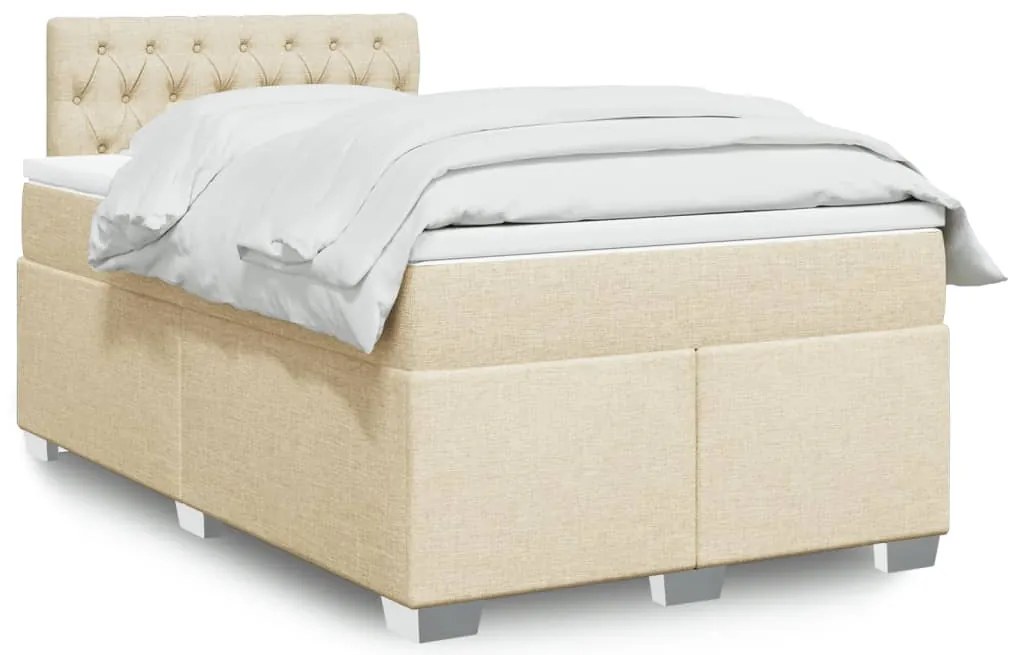 vidaXL Pat box spring cu saltea, crem, 120x200 cm, textil