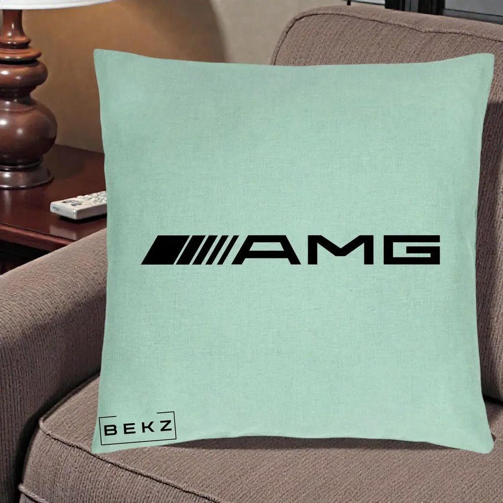 Perna Personalizata cu emblema Mercedes-AMG, 40x40 cm, Verde Menta, Husa Detasabila, Perna Inclusa, BEKZ®