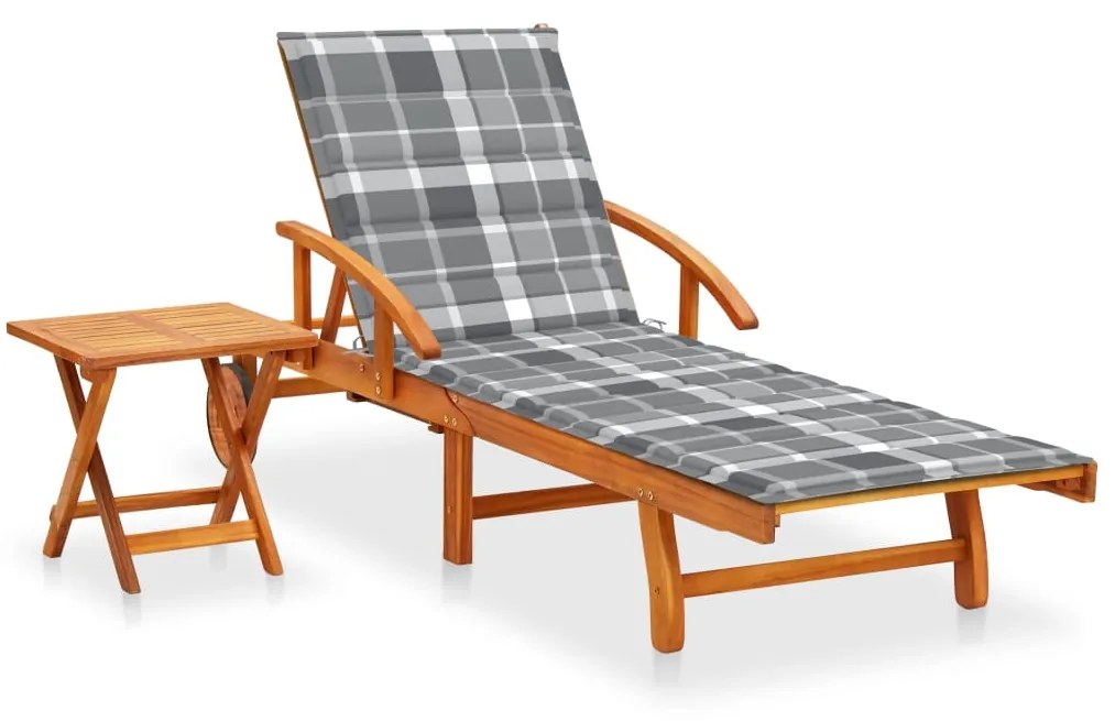 vidaXL Șezlong de grădină cu masă și pernă, lemn masiv de acacia