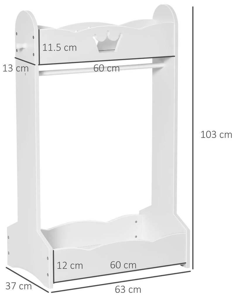 HOMCOM Suport Haine Copii cu Etajere și Agățători, Mobilier Dormitor Lemn, 63x37x103cm, Alb | Aosom Romania