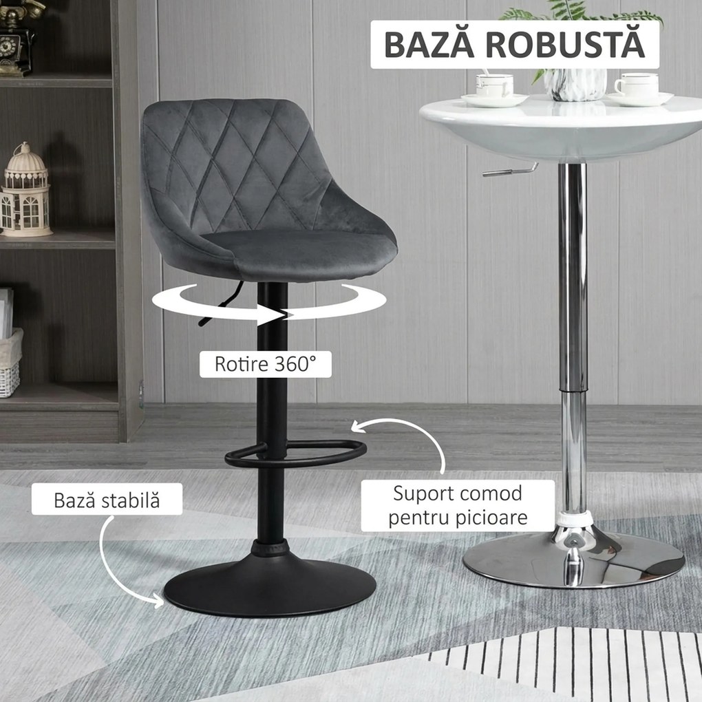 HOMCOM Scaun bar Reglabile in Inaltime cu Spatar, Greutate Suportata 120kg,51.5x48x83-104cm, gri | Aosom Romania