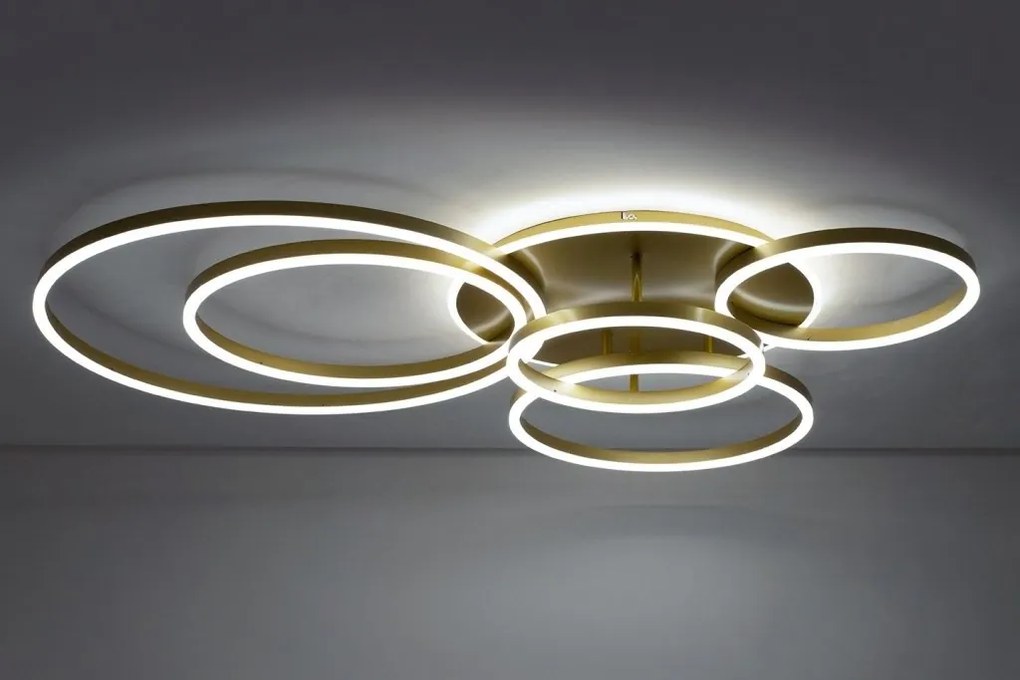 Plafoniera LED cu Telecomanda, Design Geormetric, RINGS 6 auriu