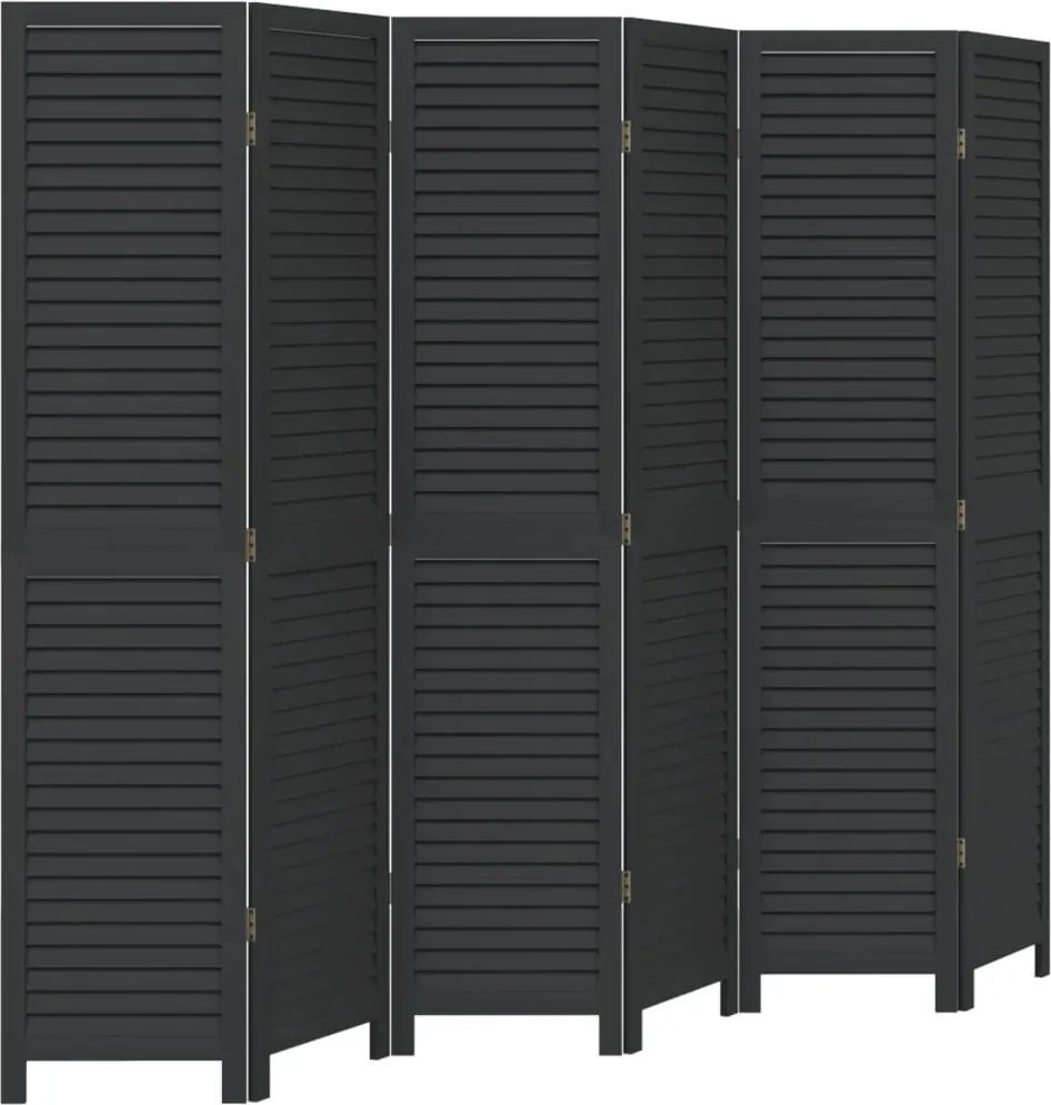 vidaXL Paravan de cameră cu 6 panouri, negru, lemn masiv paulownia