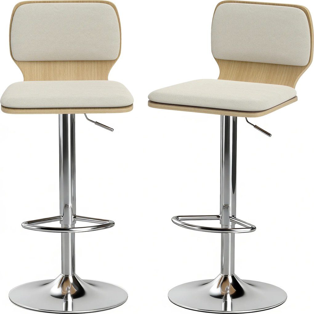 HOMCOM Set de 2 scaune înalte de bucătărie rotative 360° reglabile 81-102 cm tapițate cu in bej | Aosom Romania