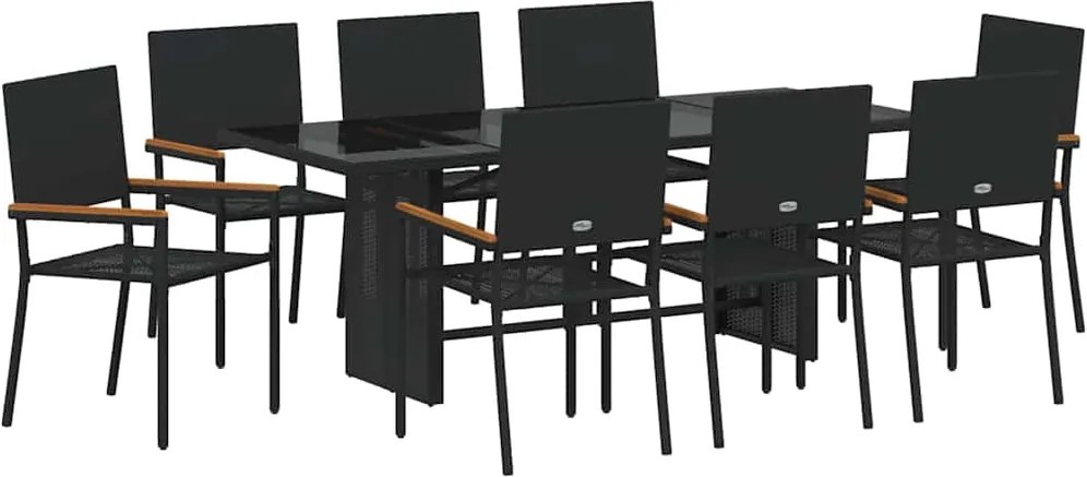 vidaXL Set de masă pentru grădină 9 pcs Negru poliratan