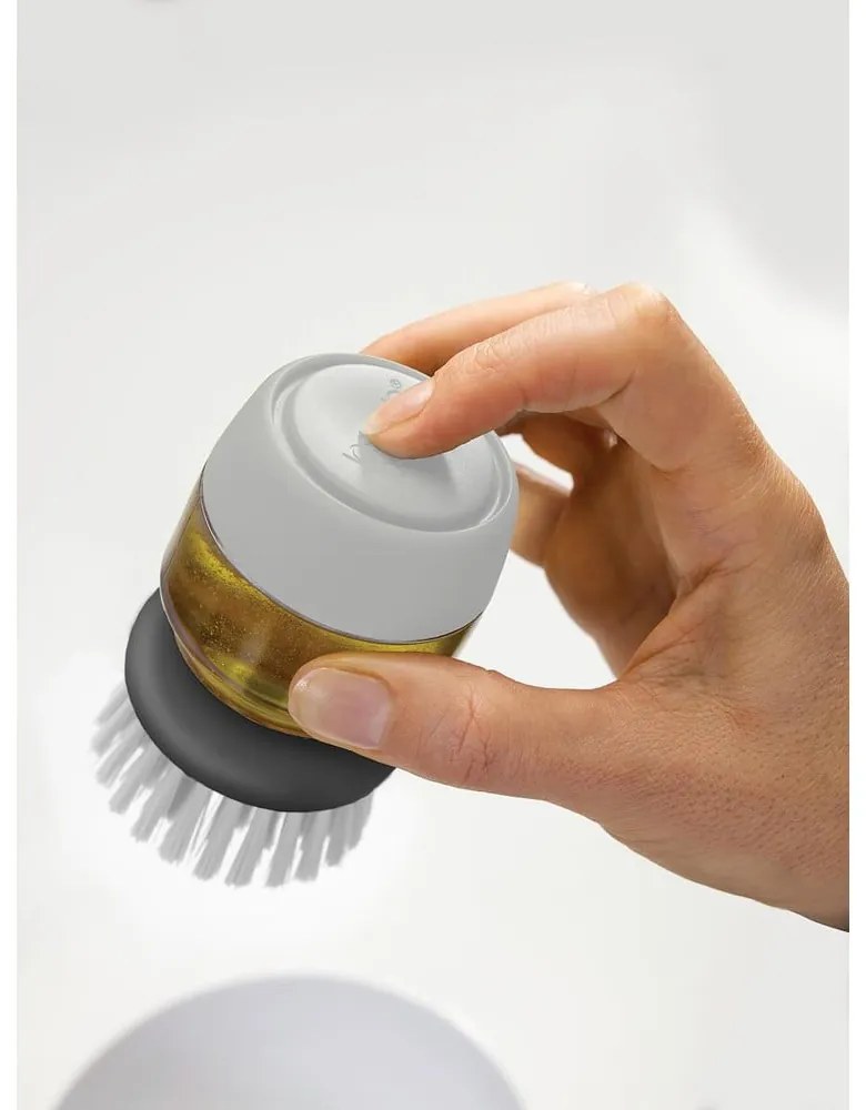 Perie cu dozator și suport Joseph Joseph Palm Scrub, gri