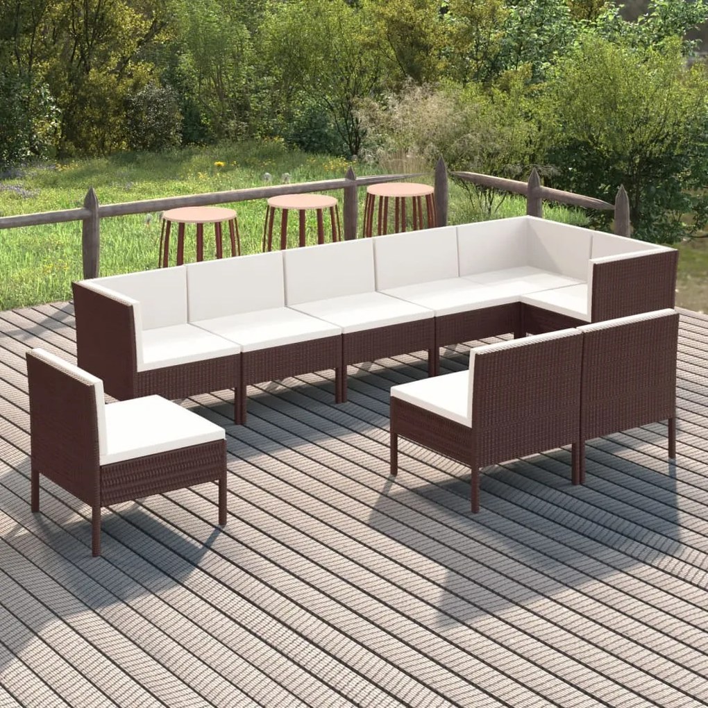 3094403 vidaXL Set mobilier de grădină cu perne, 9 piese, maro, poliratan