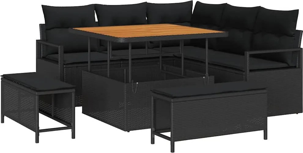 vidaXL Set de canapele pentru grădină cu pernă 8 pcs Negru poliratan