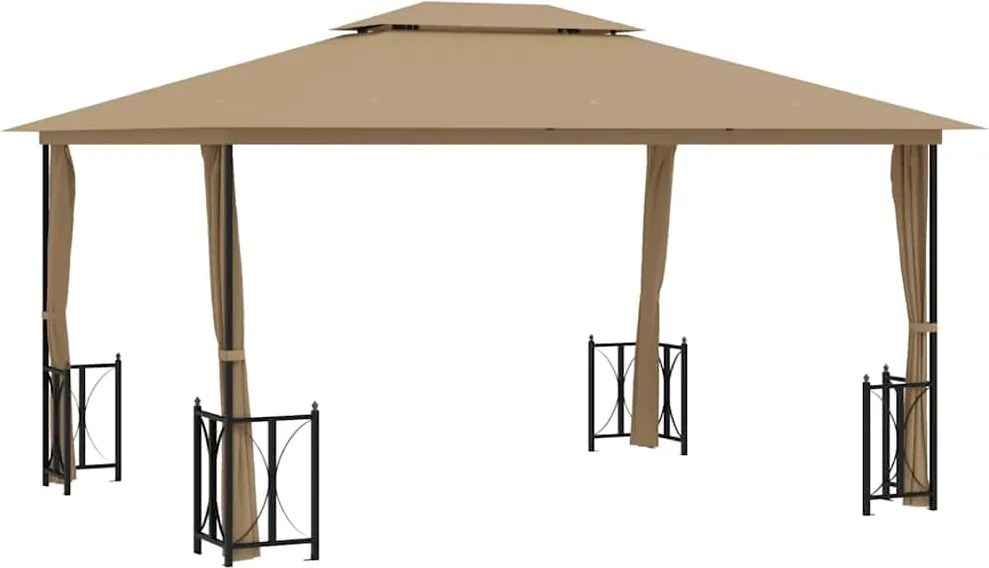 vidaXL Foișor cu pereți laterali și acoperișuri duble 3x4 m gri taupe