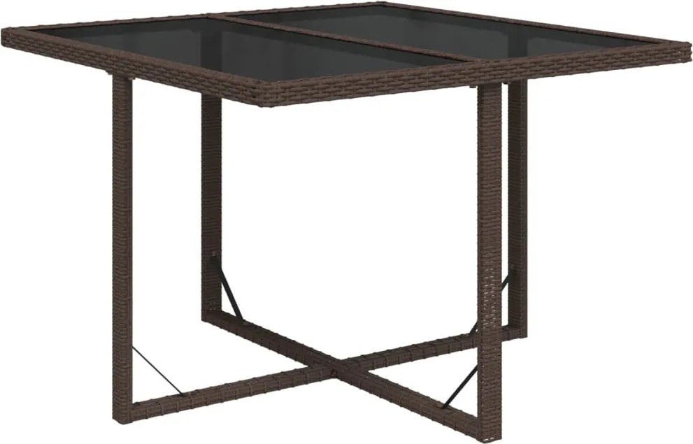 vidaXL Masă de grădină, maro, 109x107x74 cm, poliratan și sticlă