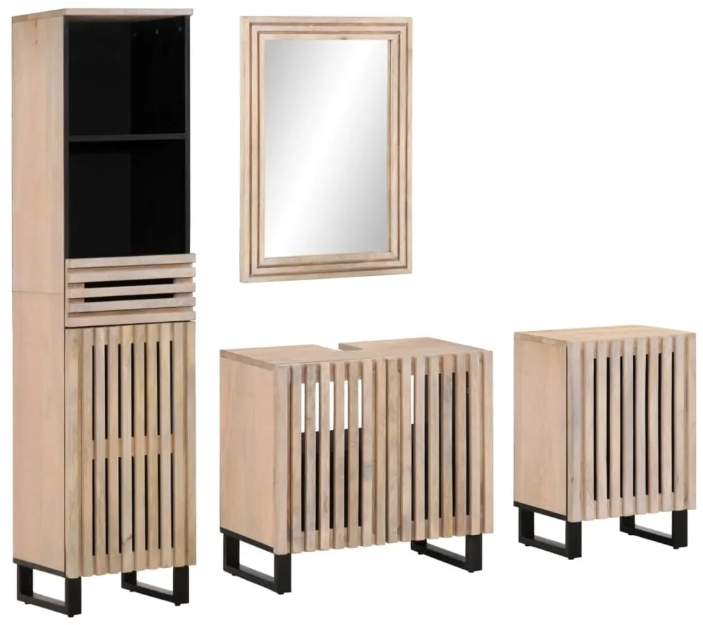 3217102 vidaXL Set mobilier de baie, 4 piese, lemn masiv de mango