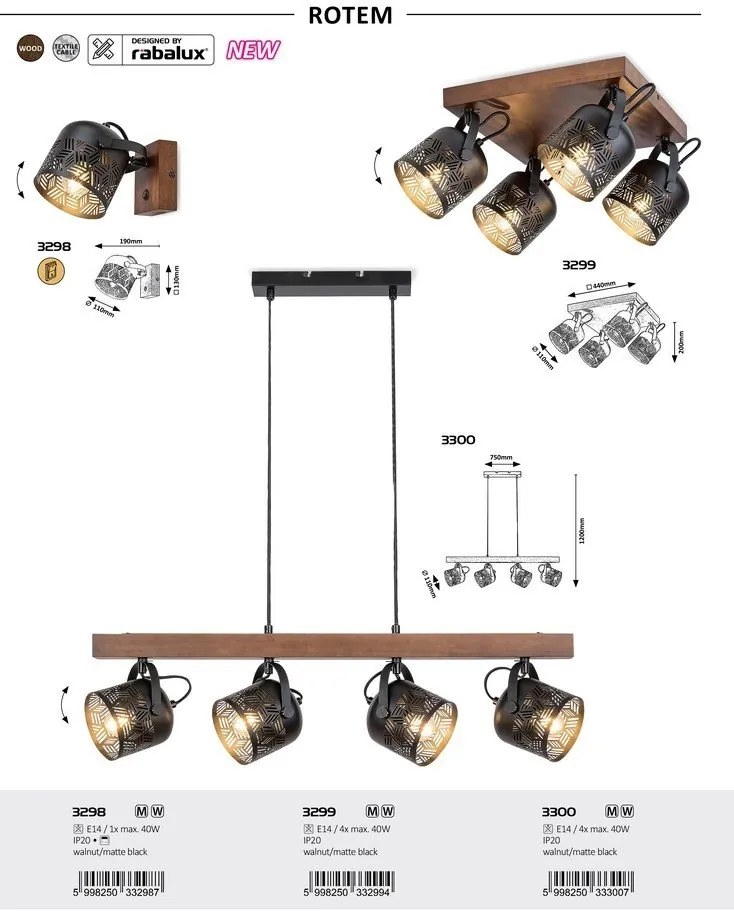 Plafoniera cu 4 spoturi directionabile design industrial Rotem