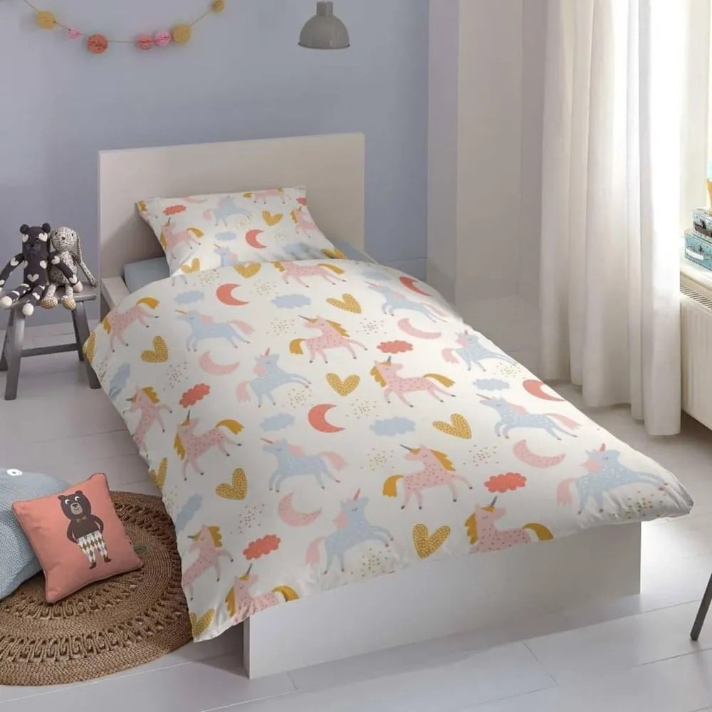 Lenjerie de pat din bumbac pentru copii Good Morning Unicorn, 140 x 220 cm