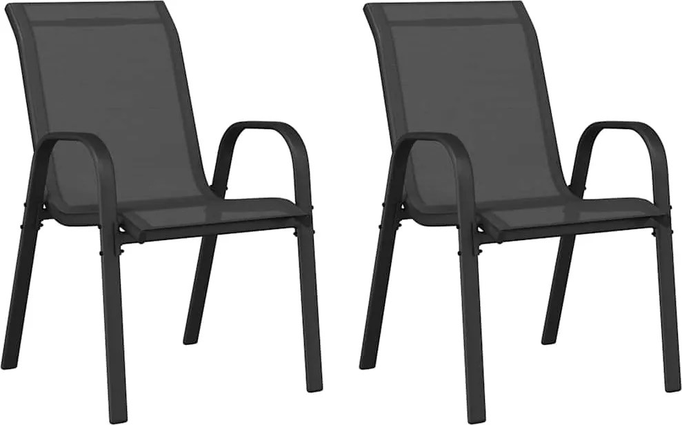 vidaXL Scaune de grădină stivuibile, 2 buc., negru, textilenă
