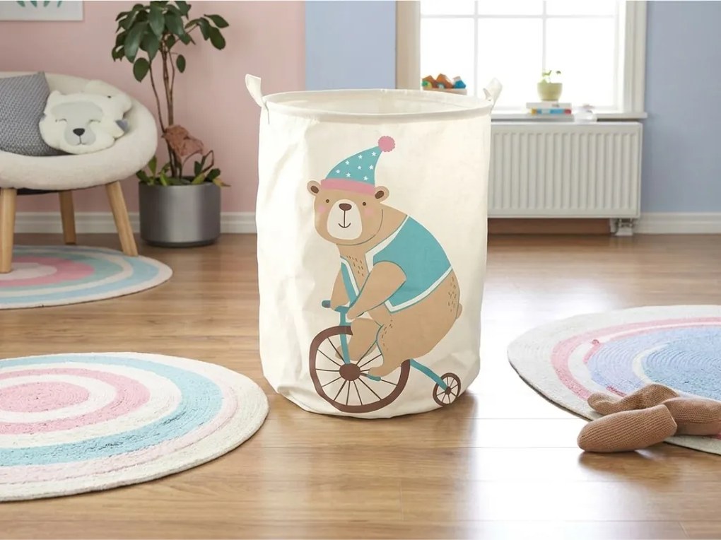 Cos pentru jucarii si rufe cu imprimeu CIRCUS BEAR 35x45 cm, crem