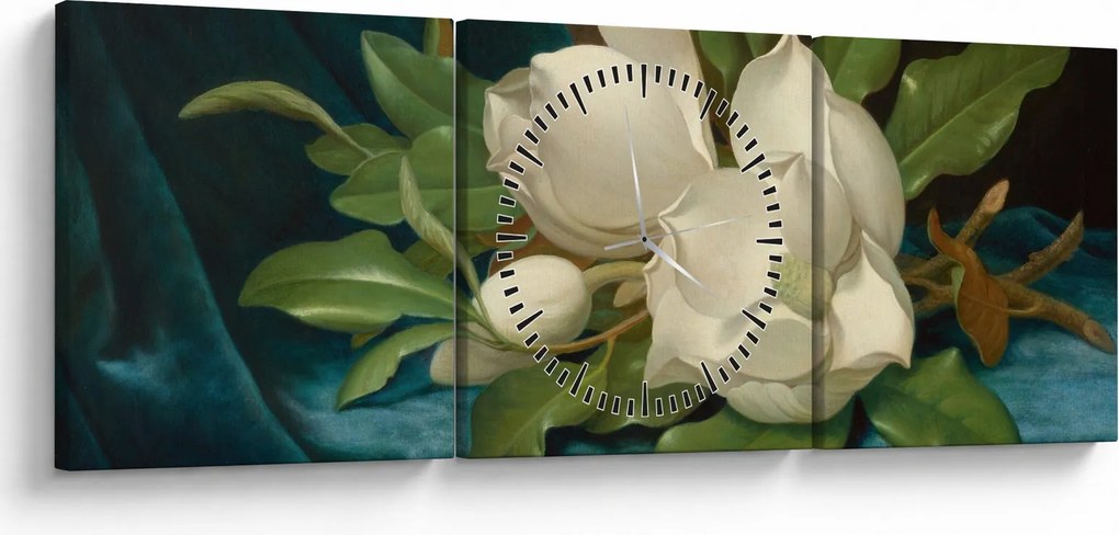 Tablou - Martin Johnson Heade, Giant Magnolias on a Blue Velvet Cloth, reproducere (cu ceas) (90x30 cm)