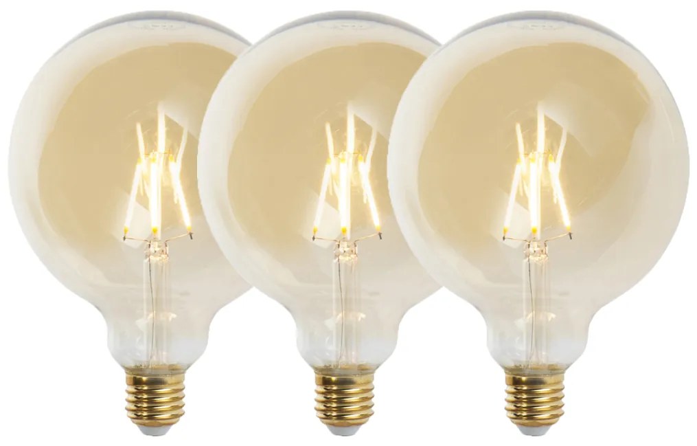 Set de 3 becuri LED cu dimmer E27 G125 auriu 5W 450lm 2200K