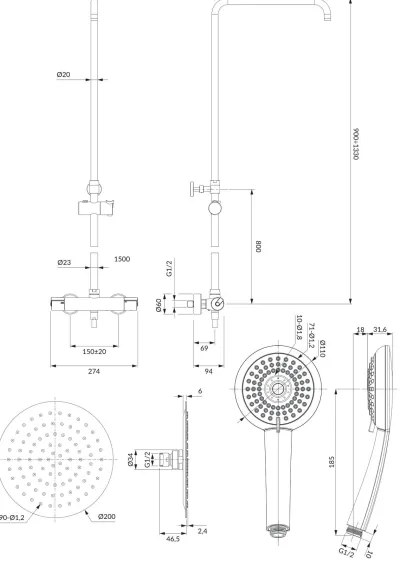 OMNIRES Y1244X/6CR - Set duș cu baterie termostatică Y crom lucios