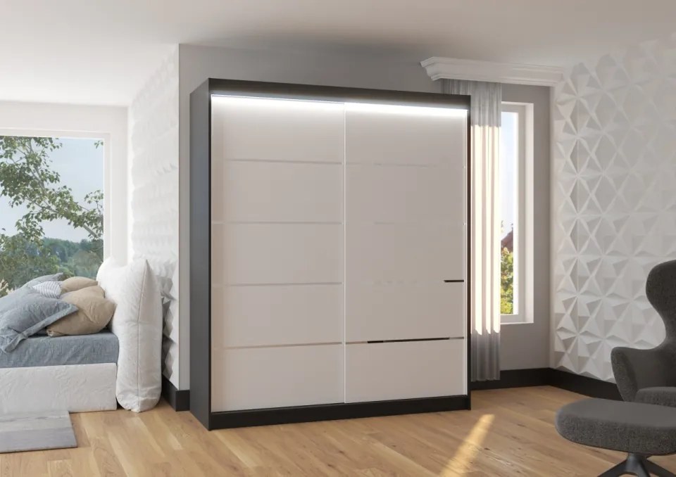 Dulap cu usi glisante si iluminare LED, Spectra 180 + LED, 180 cmx200 cmx58 cm, ADRK Furniture (Culoare: Alb)