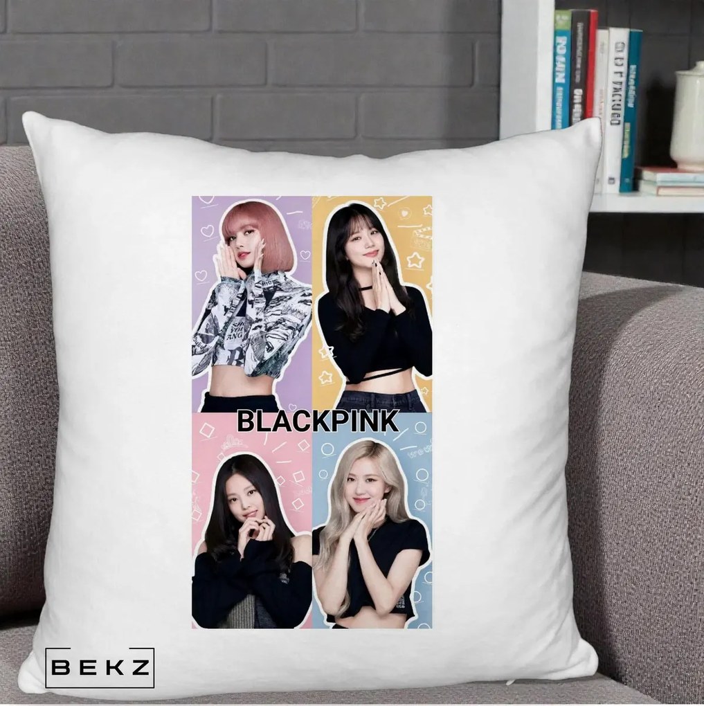 Perna Personalizata K-pop BLACKPINK Negru, 40x40 cm, Alb Pufos, Husa Detasabila, Perna Inclusa, BEKZ®