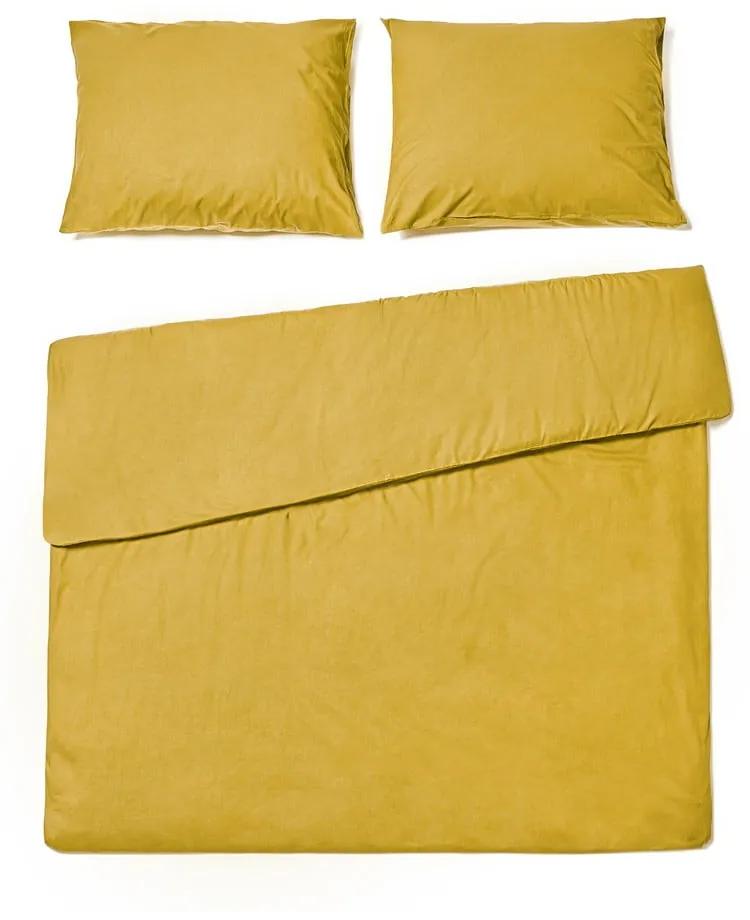 Lenjerie pentru pat dublu din bumbac Bonami Selection, 160 x 220 cm, galben muștar