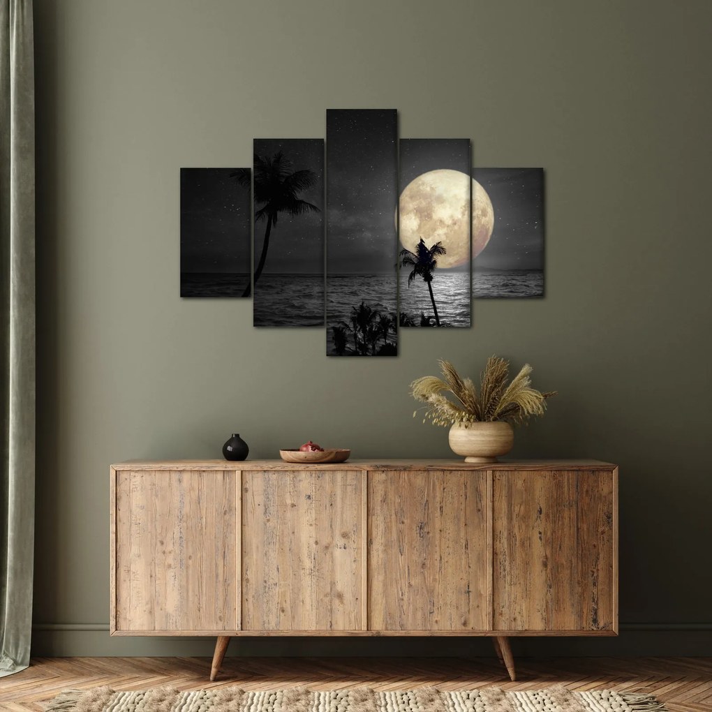 Tablou - Plaja cu lună plină, nuanțe gri (150x105 cm)