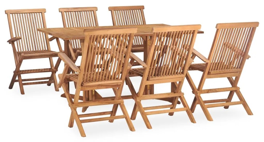 3059973 vidaXL Set mobilier de exterior pliabil, 7 piese, lemn masiv de tec