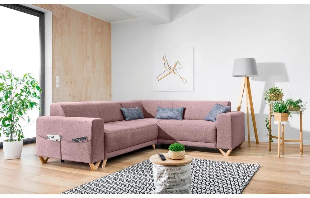 Colțar roz extensibil/cu spațiu de depozitare (cu colț pe partea dreaptă/în formă de ”L”) Classy Sophie – Miuform