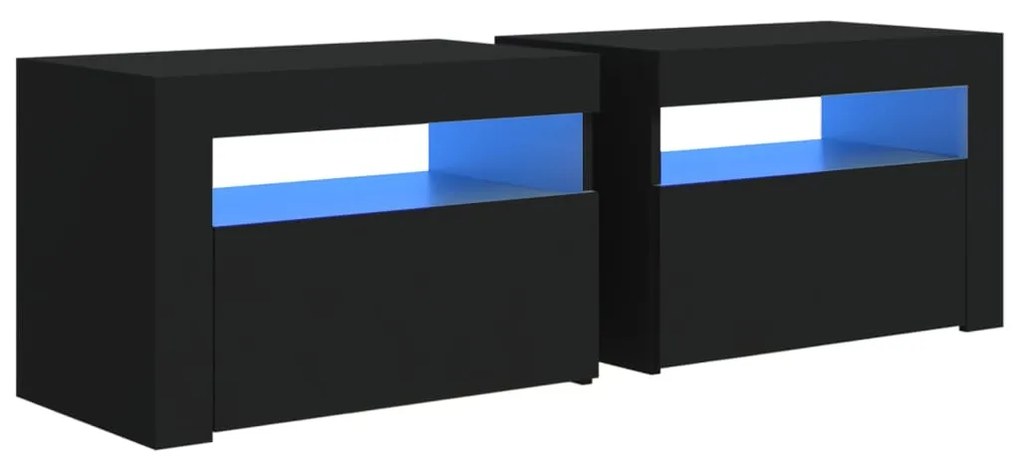 3080735 vidaXL Noptiere cu LED-uri, 2 buc., negru, 60x35x40 cm
