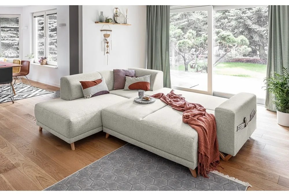 Colțar bej extensibil/cu spațiu de depozitare (cu colț pe partea stângă/în formă de ”L”) Classy Sophie – Miuform