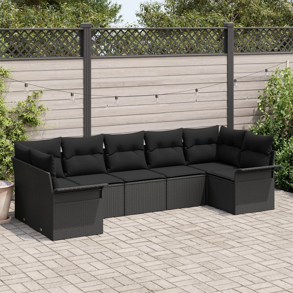 vidaXL Set de canapele pentru grădină cu pernă 7 pcs Negru Rattan poli