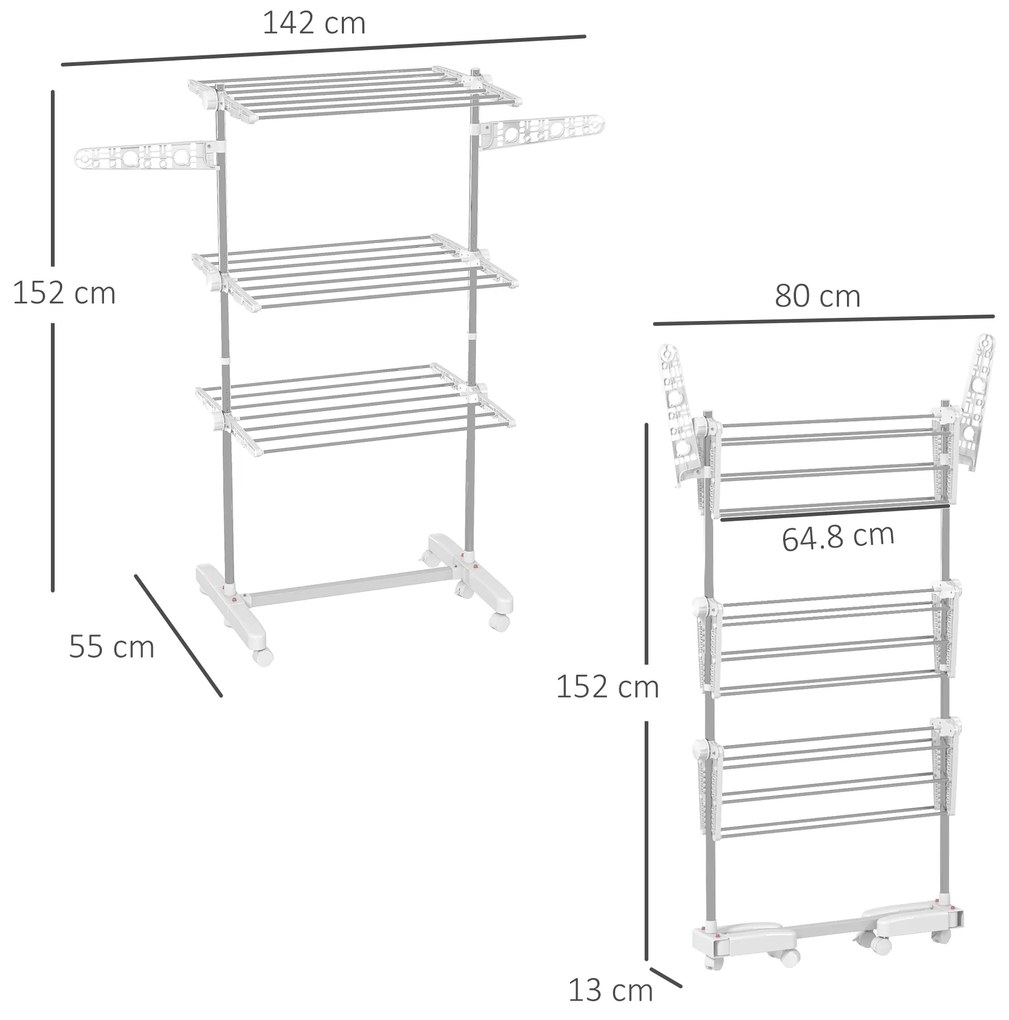 HOMCOM suport de uscat rufe reglabil, 80-142x55x152cm | Aosom Romania