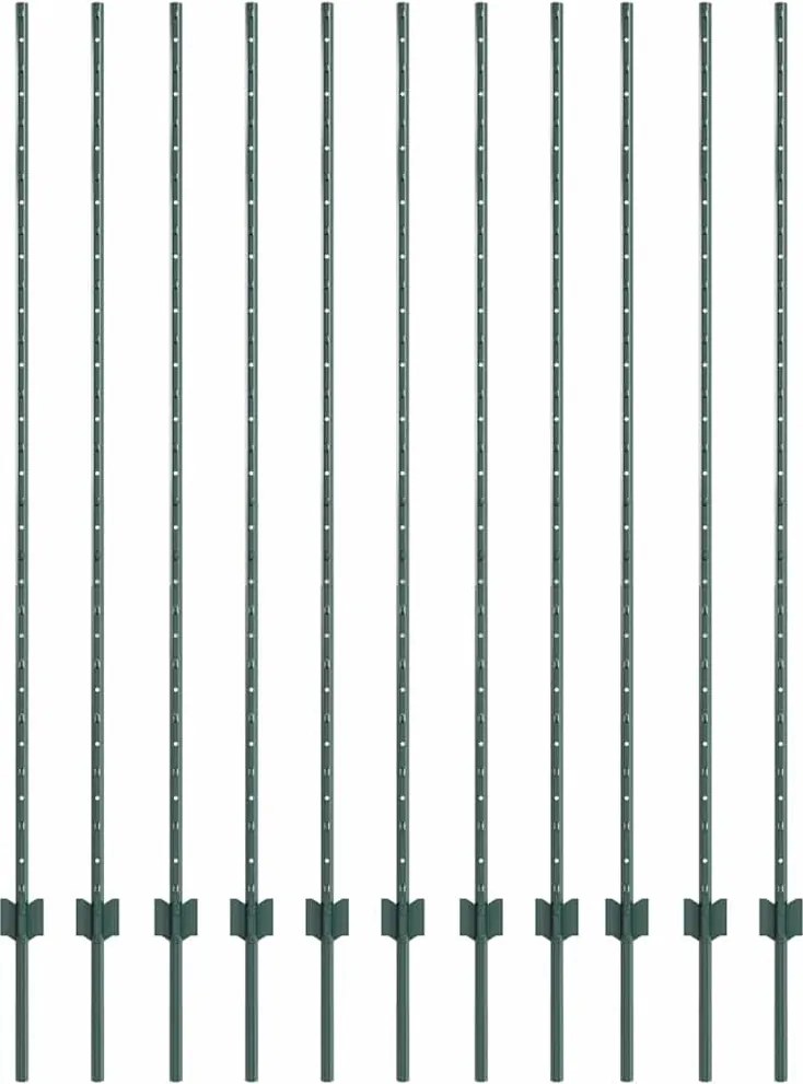 vidaXL Stâlp de gard. 11 pcs Verde 150 cm Oțel