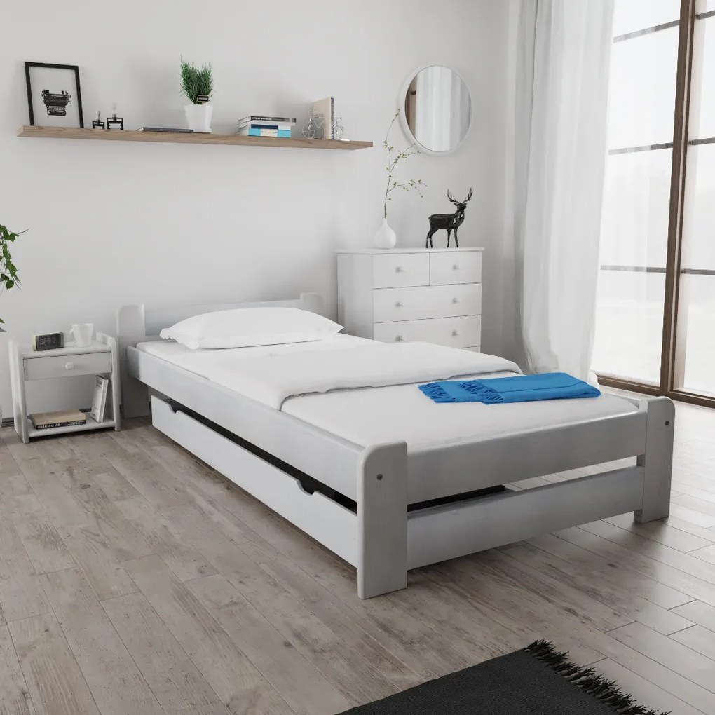 Pat de o persoana Emily 90x200 cm, alb Saltele: Cu saltele Sommera 18 cm, Somiera pat: Cu lamele drepte