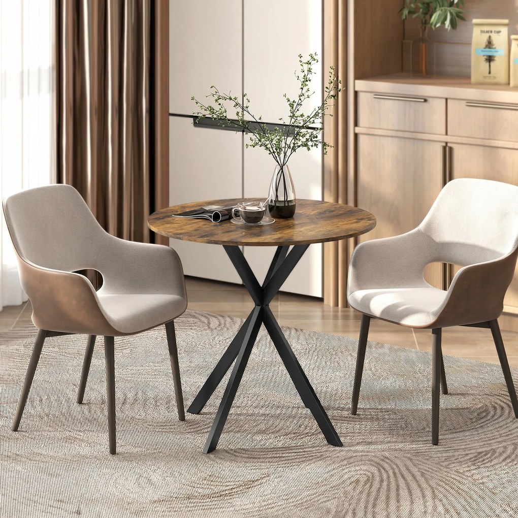 HOMCOM Masă rotundă de dining în stil industrial, cu picioare în cruce din oțel, Ø80x75 cm, maro rustic | Aosom Romania