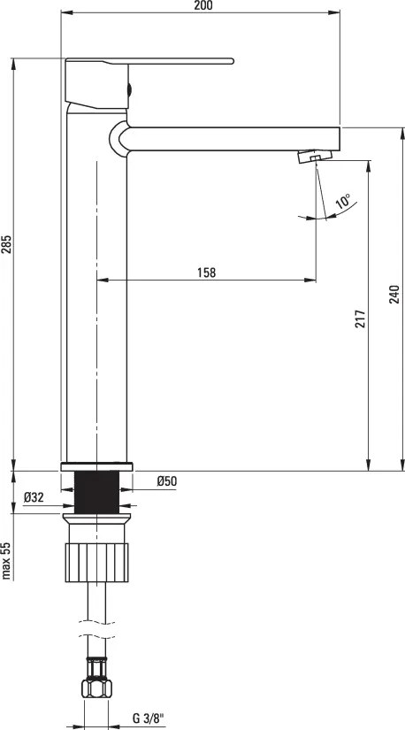 Tubo Baterie pentru chiuvetă, înalt Finisaj: Crom BUT_020K