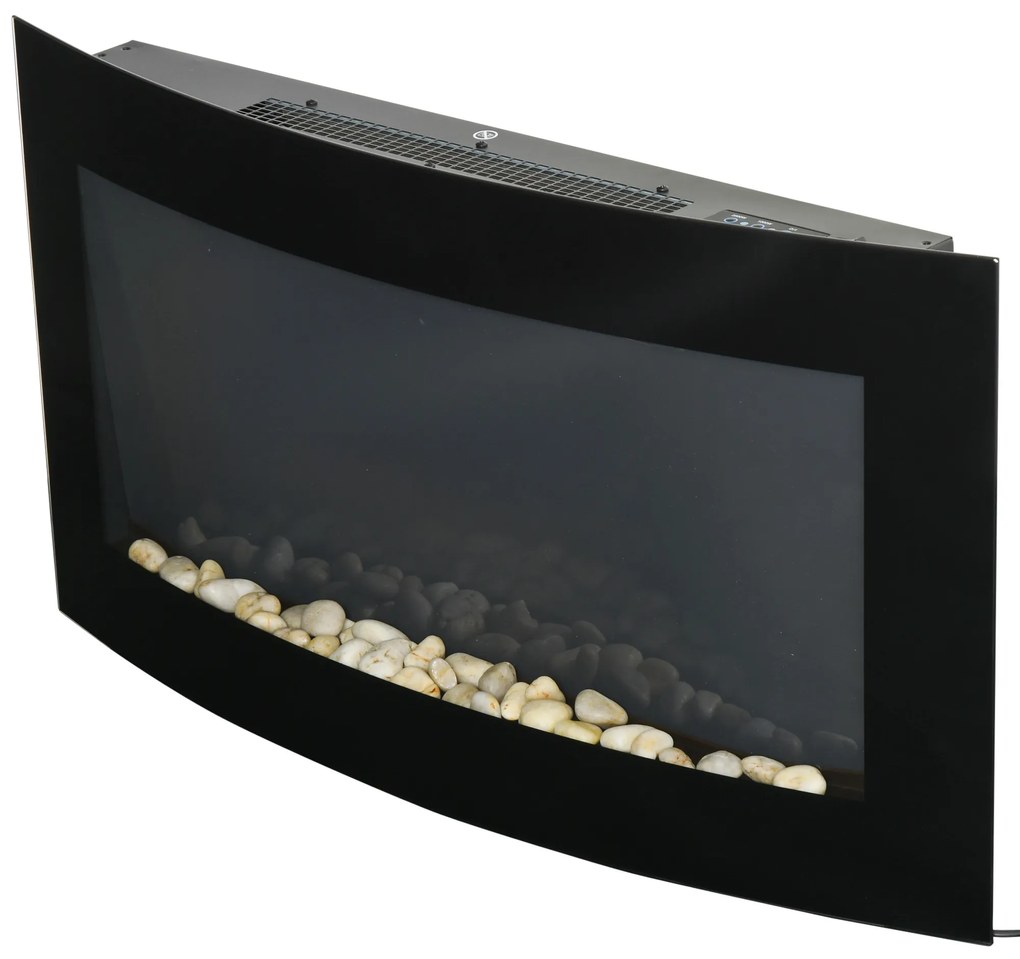 HOMCOM Șemineu Electric Încorporat cu Lumină LED în 7 Culori, Temperatură 15-30°C și Telecomandă, 89,2x13,5x48 cm, Negru | Aosom Romania