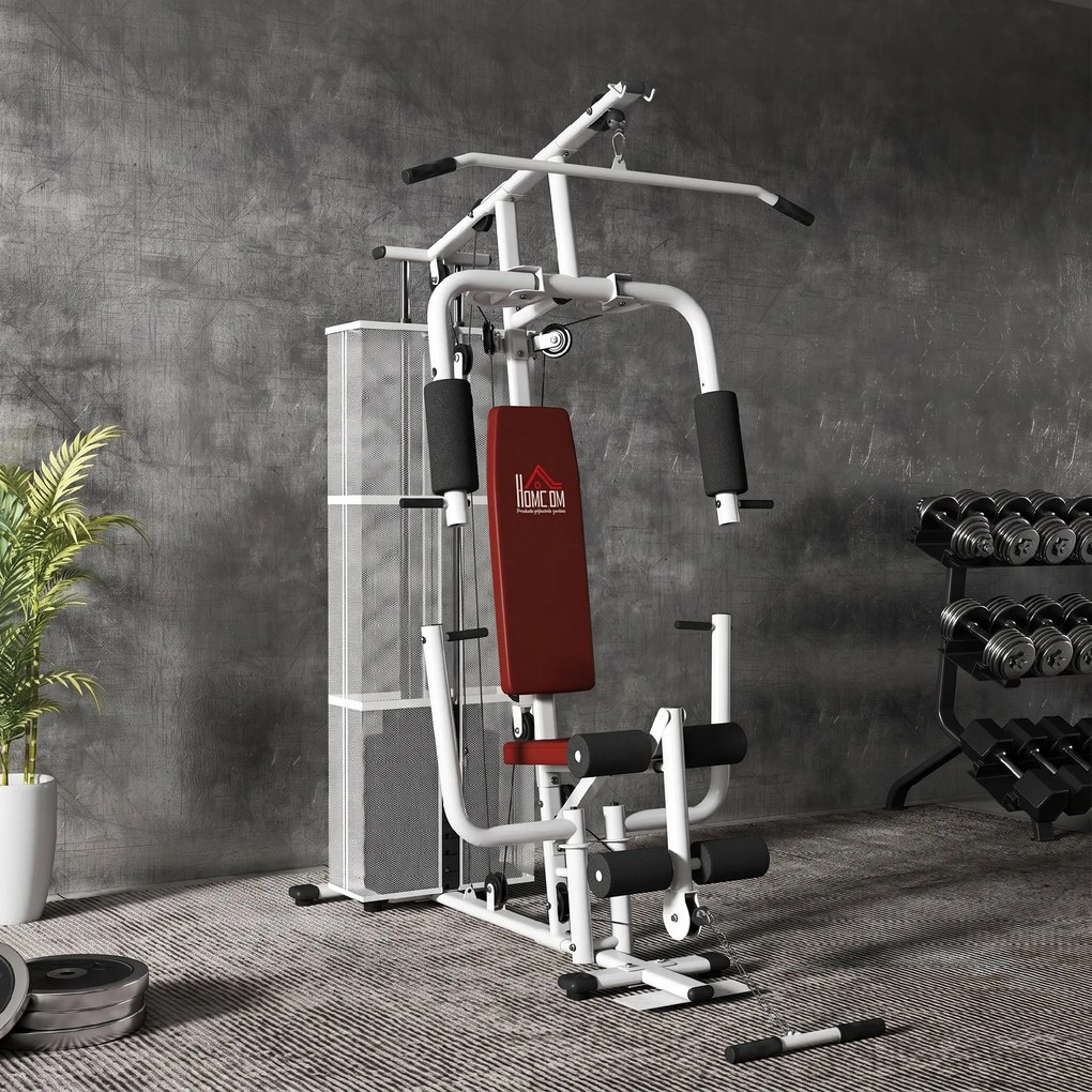 HOMCOM Stație Fitness Multifuncțională cu 4 Perne din Oțel și PU Alb | Aosom Romania