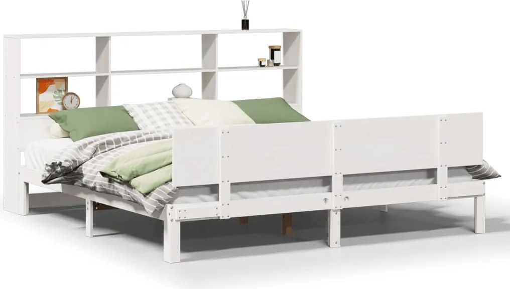 vidaXL Pat cu bibliotecă fără saltea, 180x200 cm, lemn masiv de pin