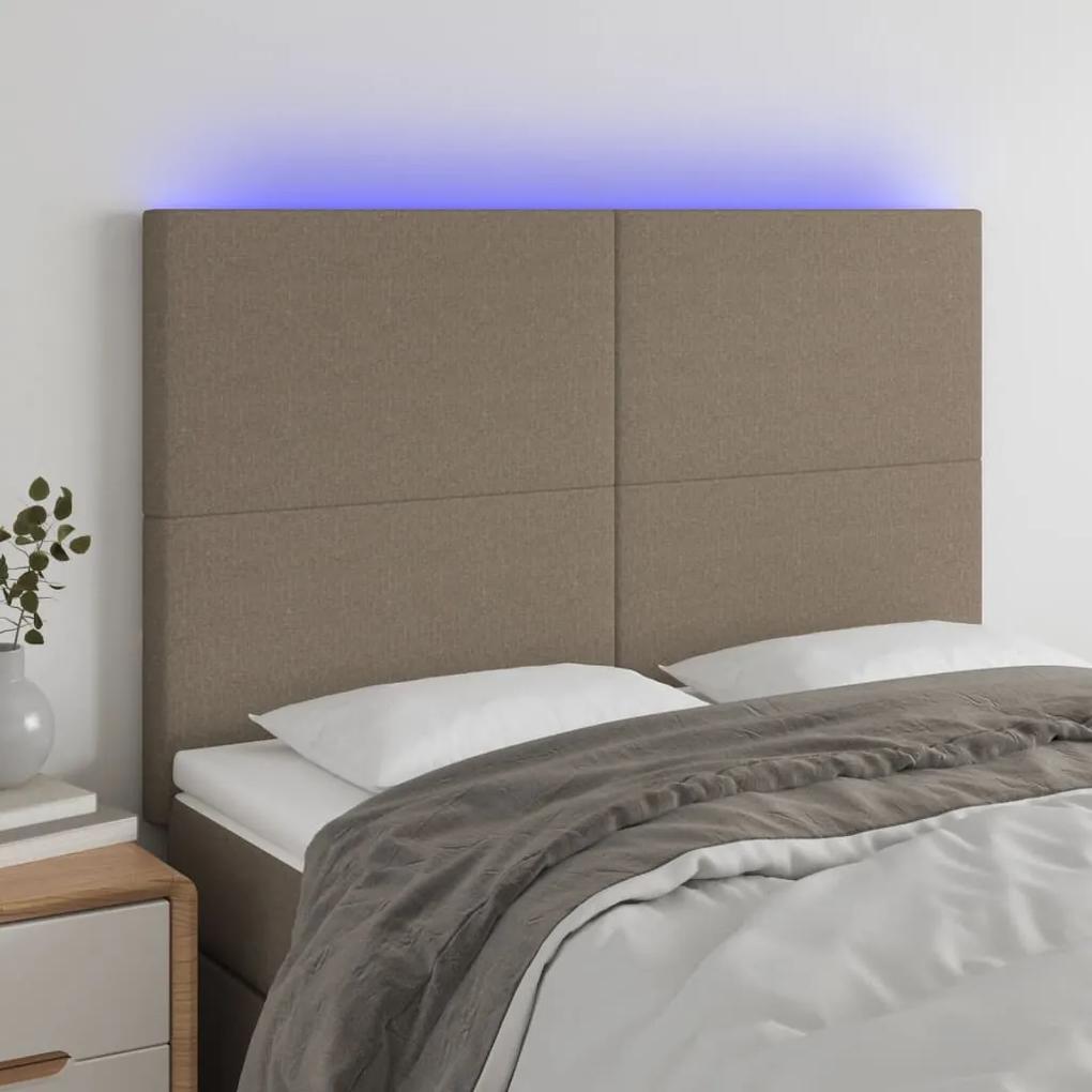 3122146 vidaXL Tăblie de pat cu LED, gri taupe, 144x5x118/128 cm, textil