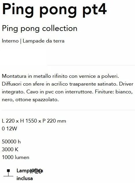 Lampadar LED design minimalist Ping pong pt4 alb