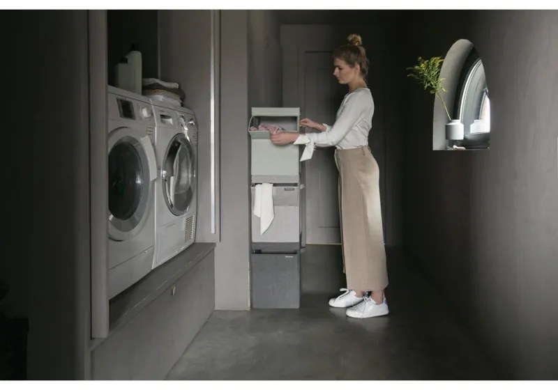 Cutie de rufe stivuibila Brabantia 1000827, 35 L, Deschidere frontala, Capac larg, Pliabil, Gri