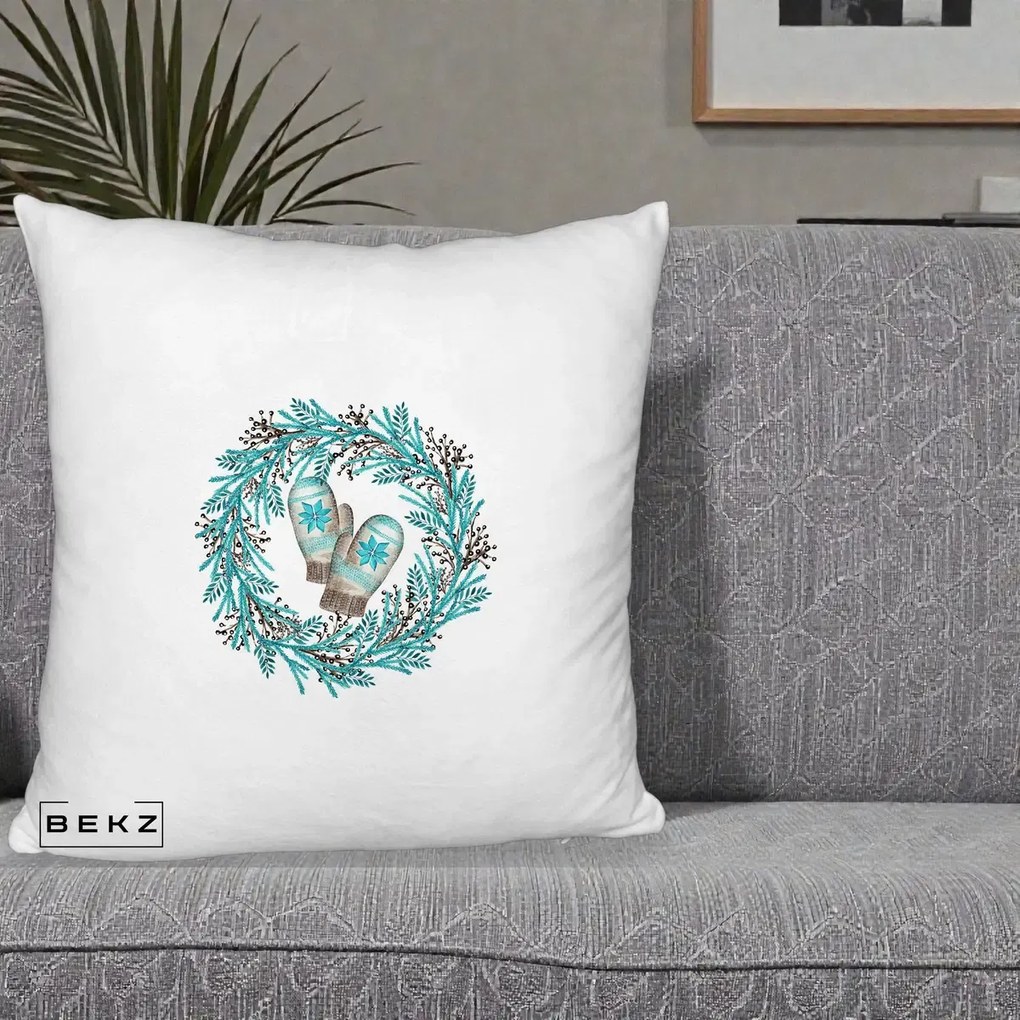 Perna Decorativa Coroana Turcoaz cu Manusi, 40x40 cm, Alb Pufos, Husa Detasabila, Perna Inclusa, BEKZ®