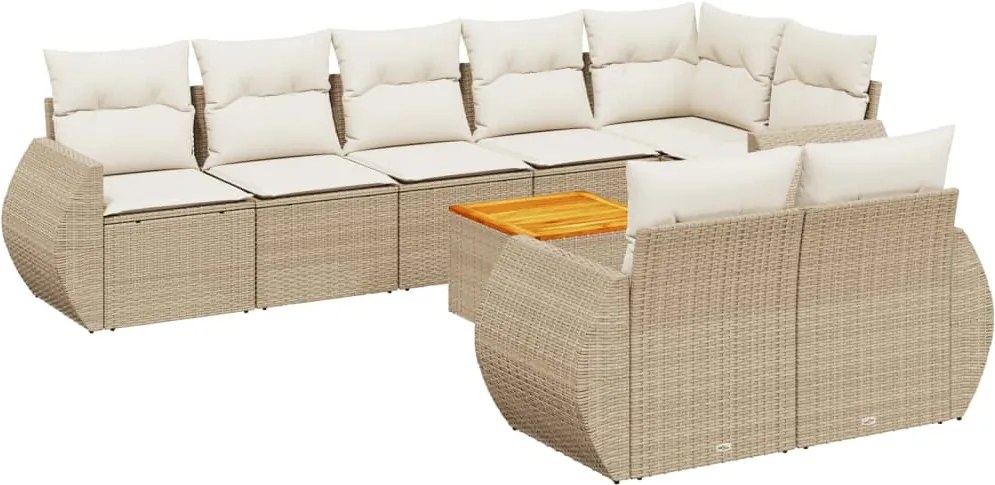 vidaXL Set canapele de grădină, 9 piese, cu perne, bej, poliratan