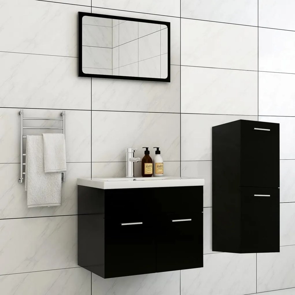 vidaXL Set mobilier de baie, negru, lemn prelucrat