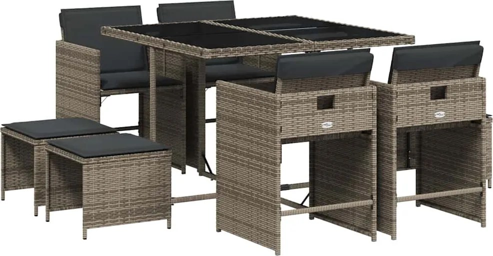 vidaXL Set mobilier grădină cu perne, 9 piese, gri, poliratan