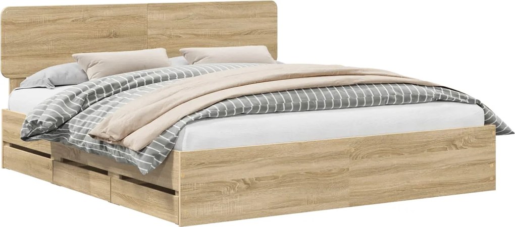 vidaXL Cadru de pat Stejar Sonoma 200 x 200 cm Lemn prelucrat